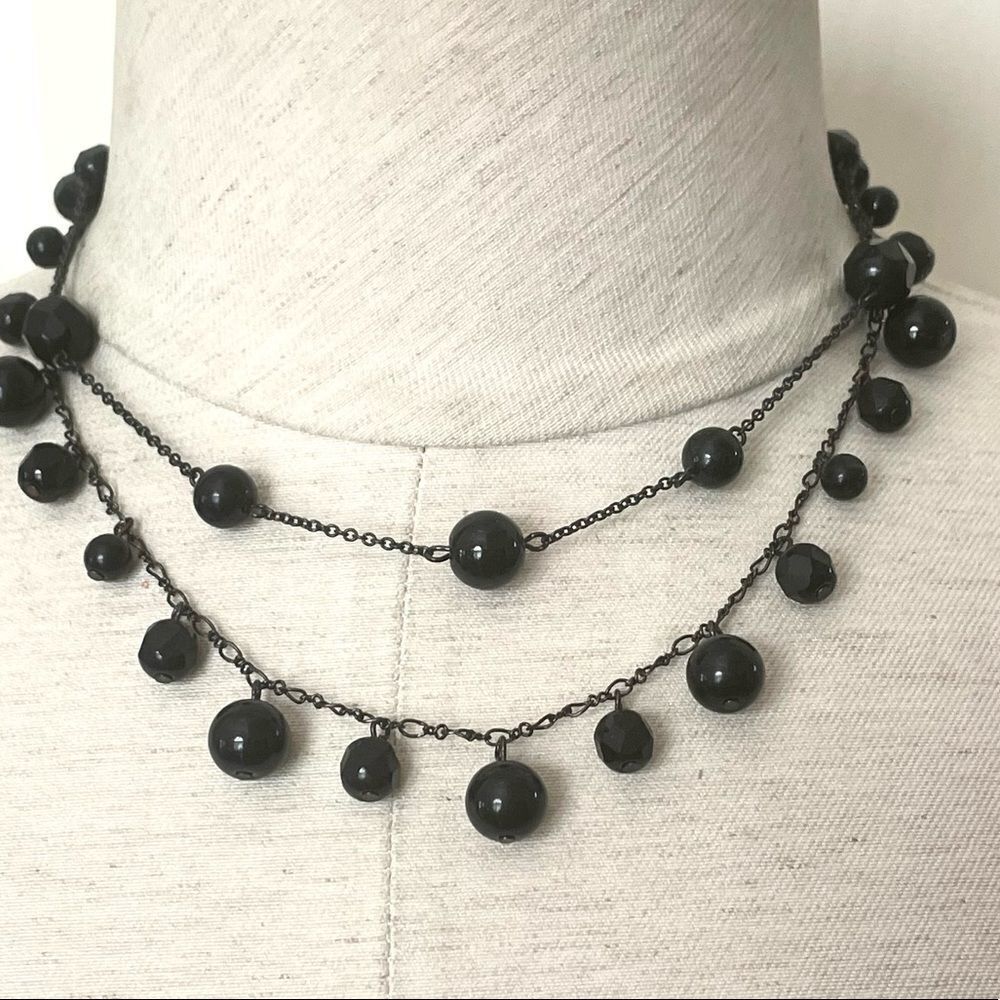 Express black beaded multi strand necklace